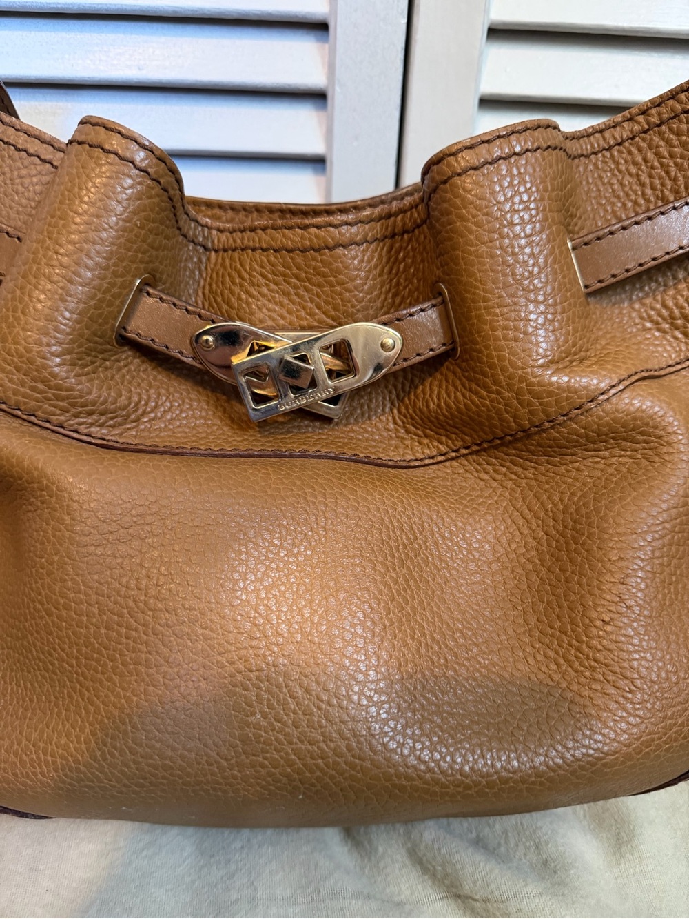 Burberry Cognac Brown Pebbled Leather Shoulder Bag - Picture 2 of 16